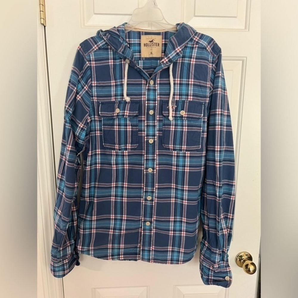 Hollister Long Sleeve Men's Hooded Button down shirt, XL